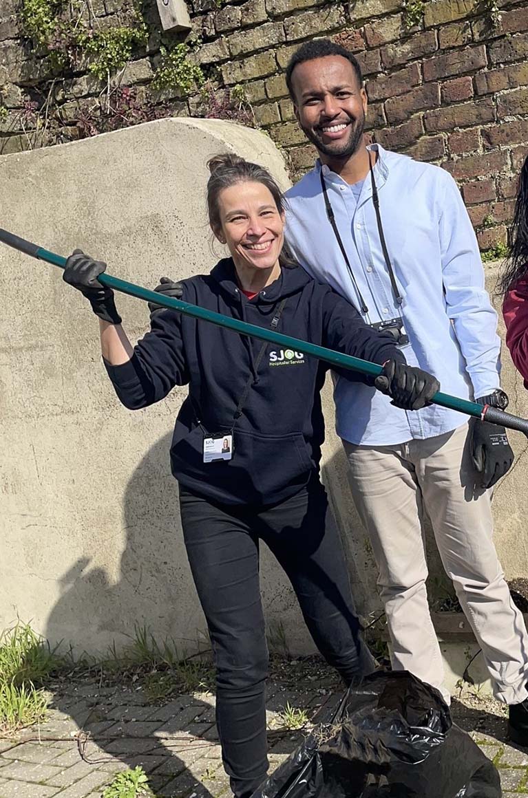 The staff team and the people they support volunteered their time weeding
                            their local Salvation Army Church parking area and external areas.