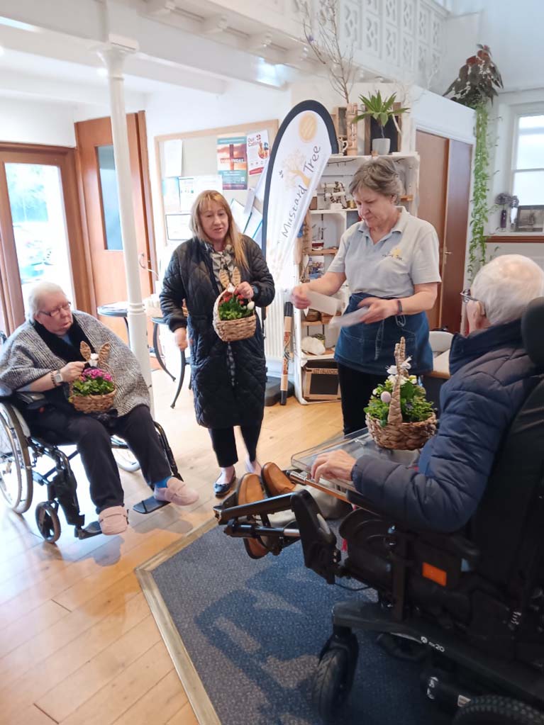 Rockliffe Court, Darlington Residents started their day with a random act of kindness by visiting their
                        local coffee shop and gifting them a flower basket.