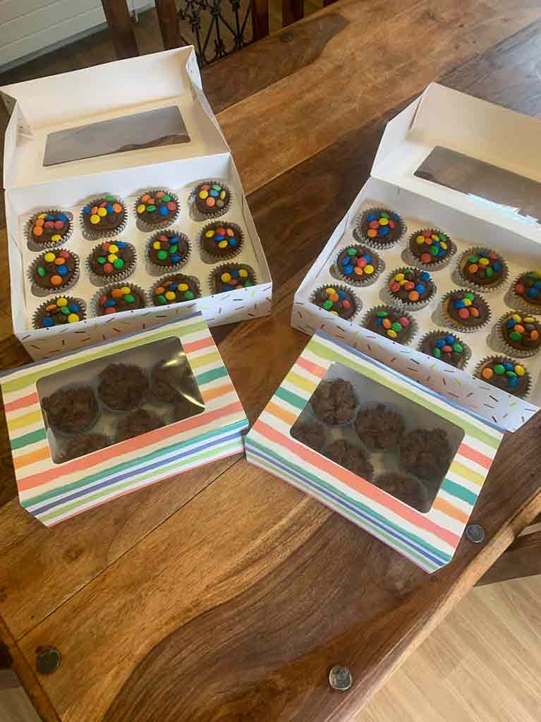 Louise helped by baking the colourful
                            cupcakes