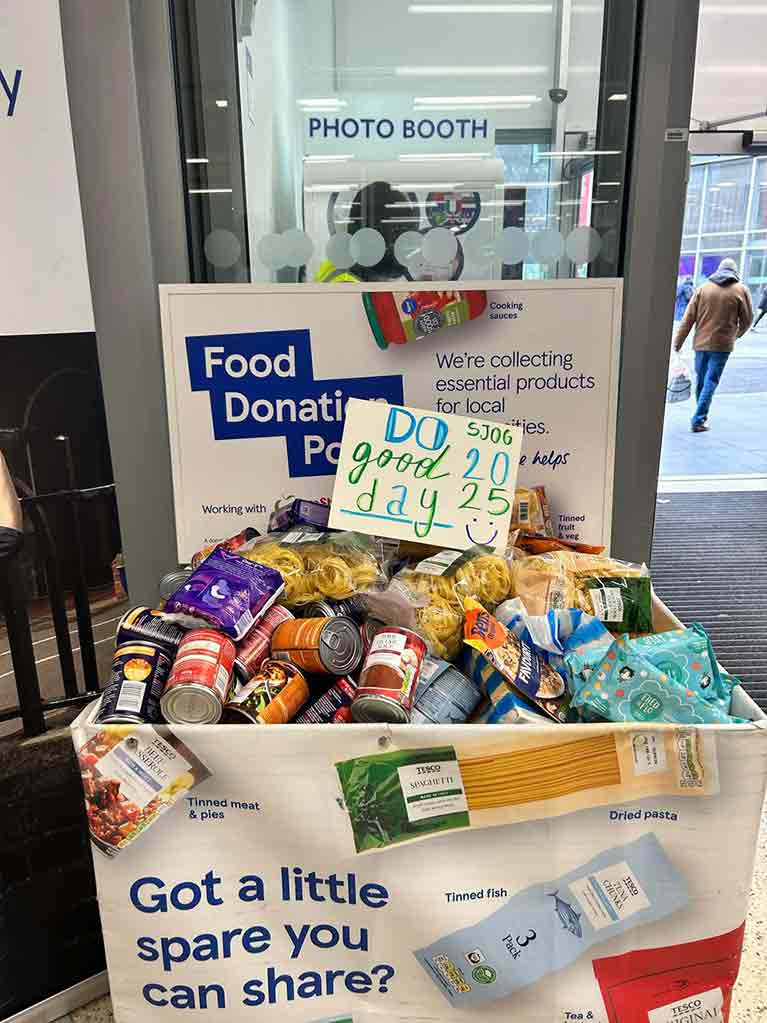 The team from SJOG’s Liverpool outreach services spent their day collecting
                            and donating food to local foodbanks in need