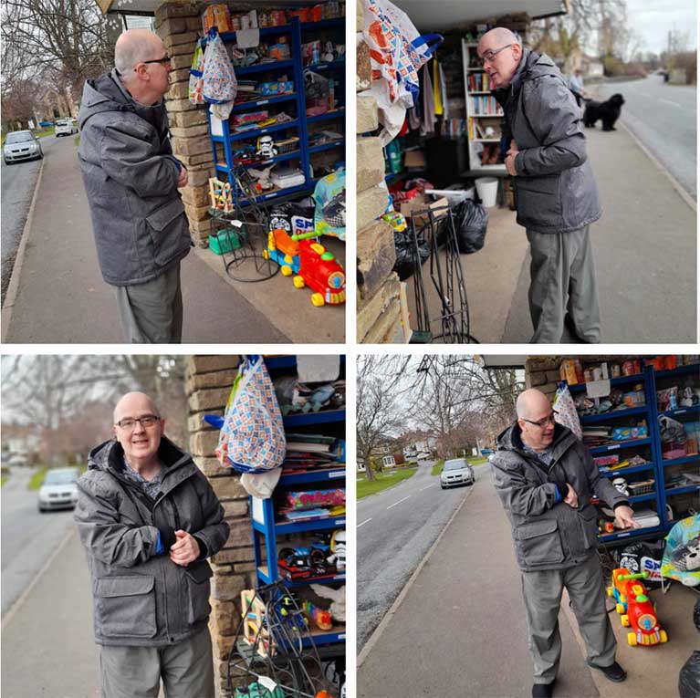 Andrew donated items to the local bus stop charity.
